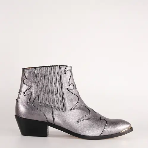 CUCHY - Botín Mujer Cuero Plateado