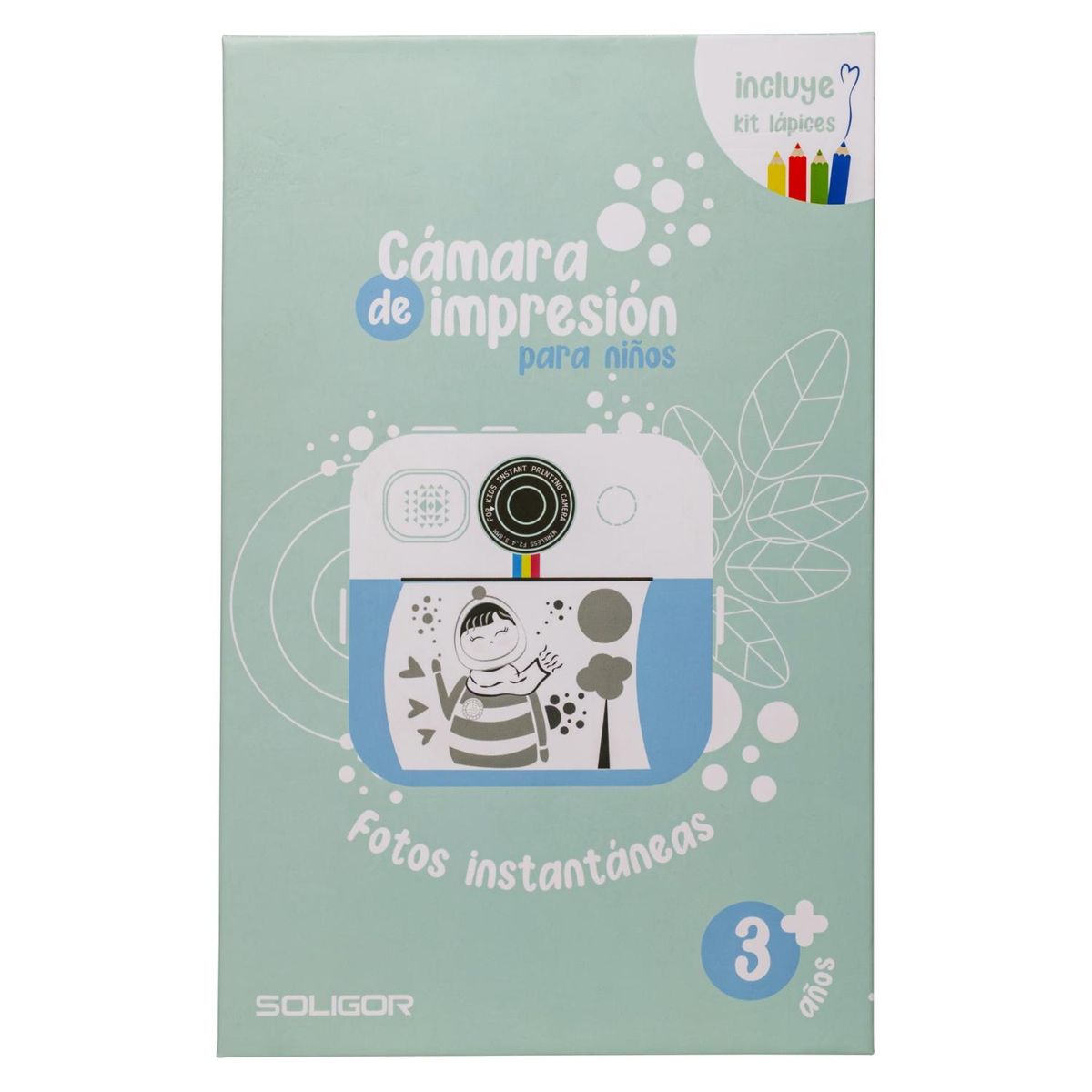 SOLIGOR - Camara Infantil Soligor Celeste con Impresión Instantanea + Lapices Para Colorear