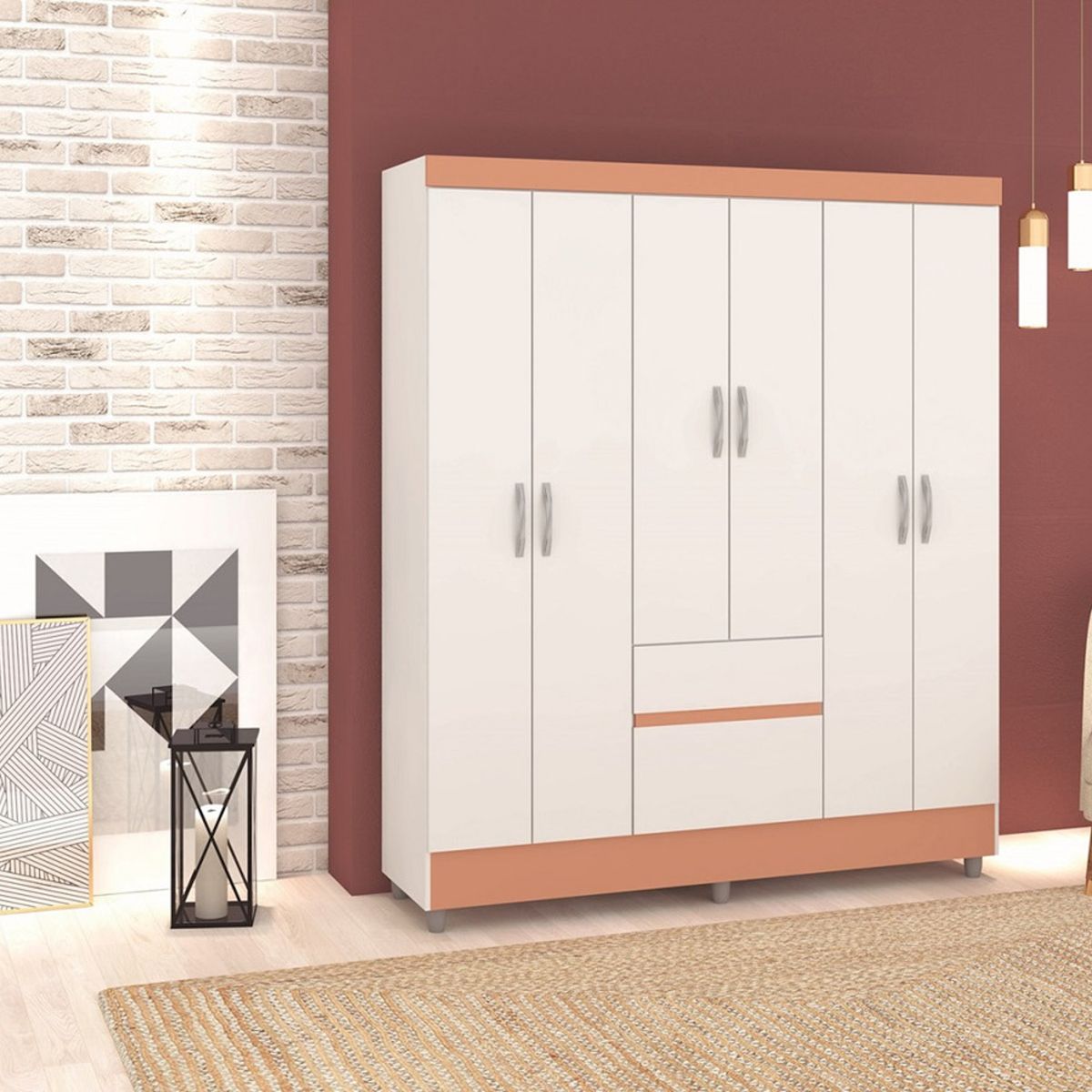 JDO & DESIGN - Clóset 6 Puertas 2 Cajones Blanco Rosa Jdo & Design