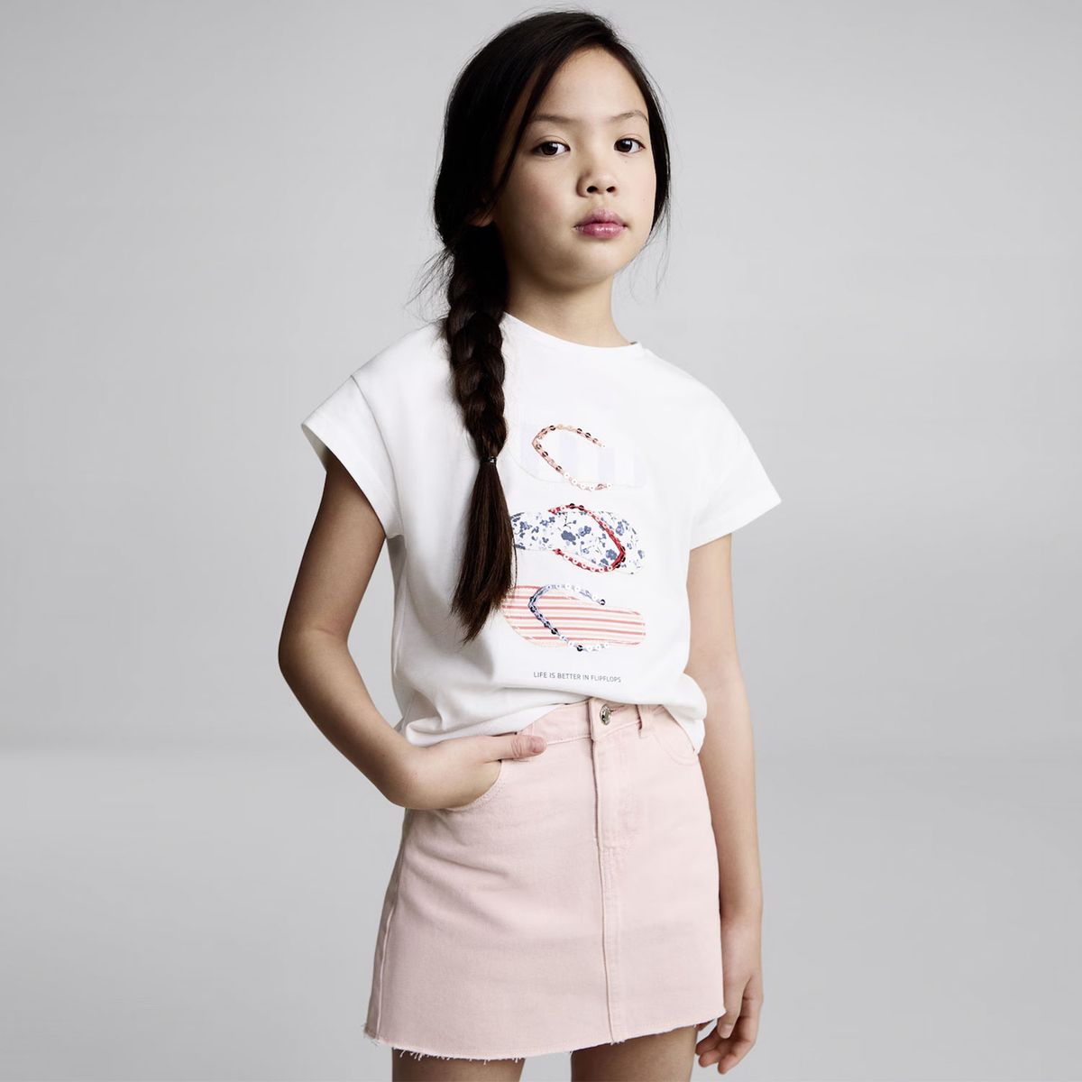 MANGO KIDS - Falda Vaquera Bajo Deshilachado Niña Mango Kids