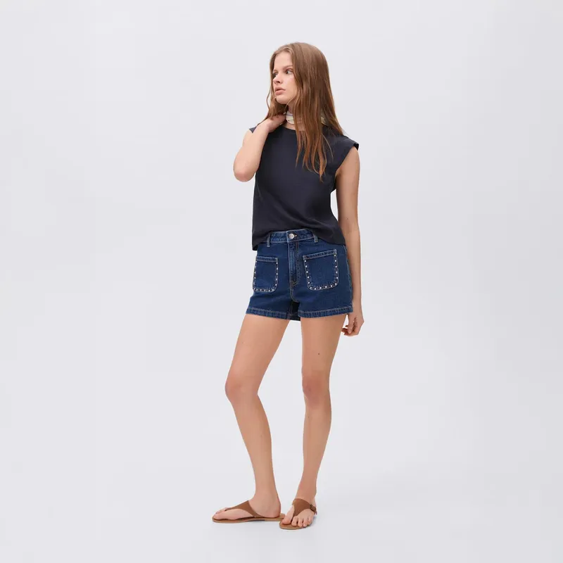 MANGO TEEN - Shorts Vaqueros Tachuelas Mujer Mango Teen