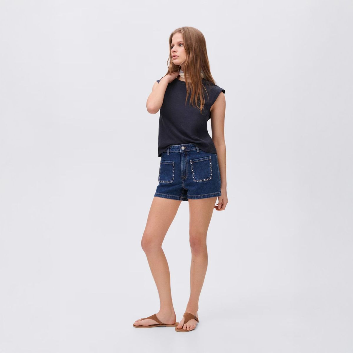 MANGO TEEN - Short Vaqueros Tachuelas Mujer Mango Teen