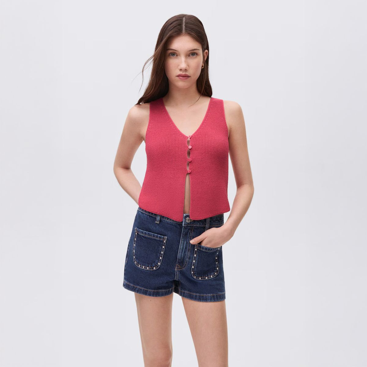 MANGO TEEN - Top Punto Botones Mujer Mango Teen