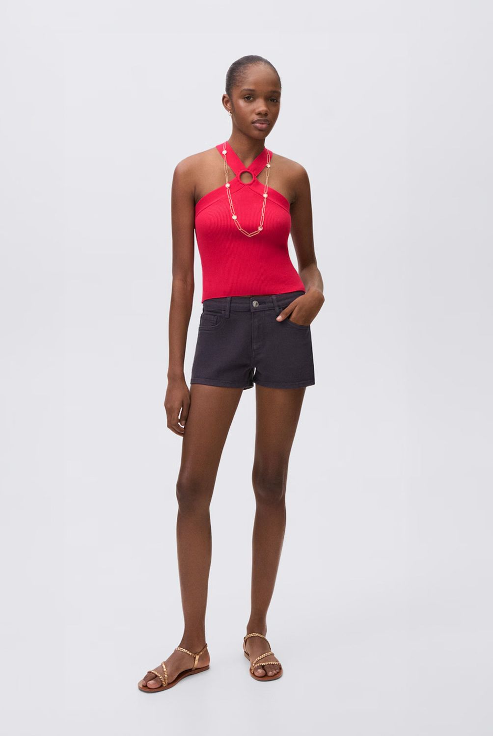 MANGO TEEN - Top Punto Cuello Halter Mujer Mango Teen