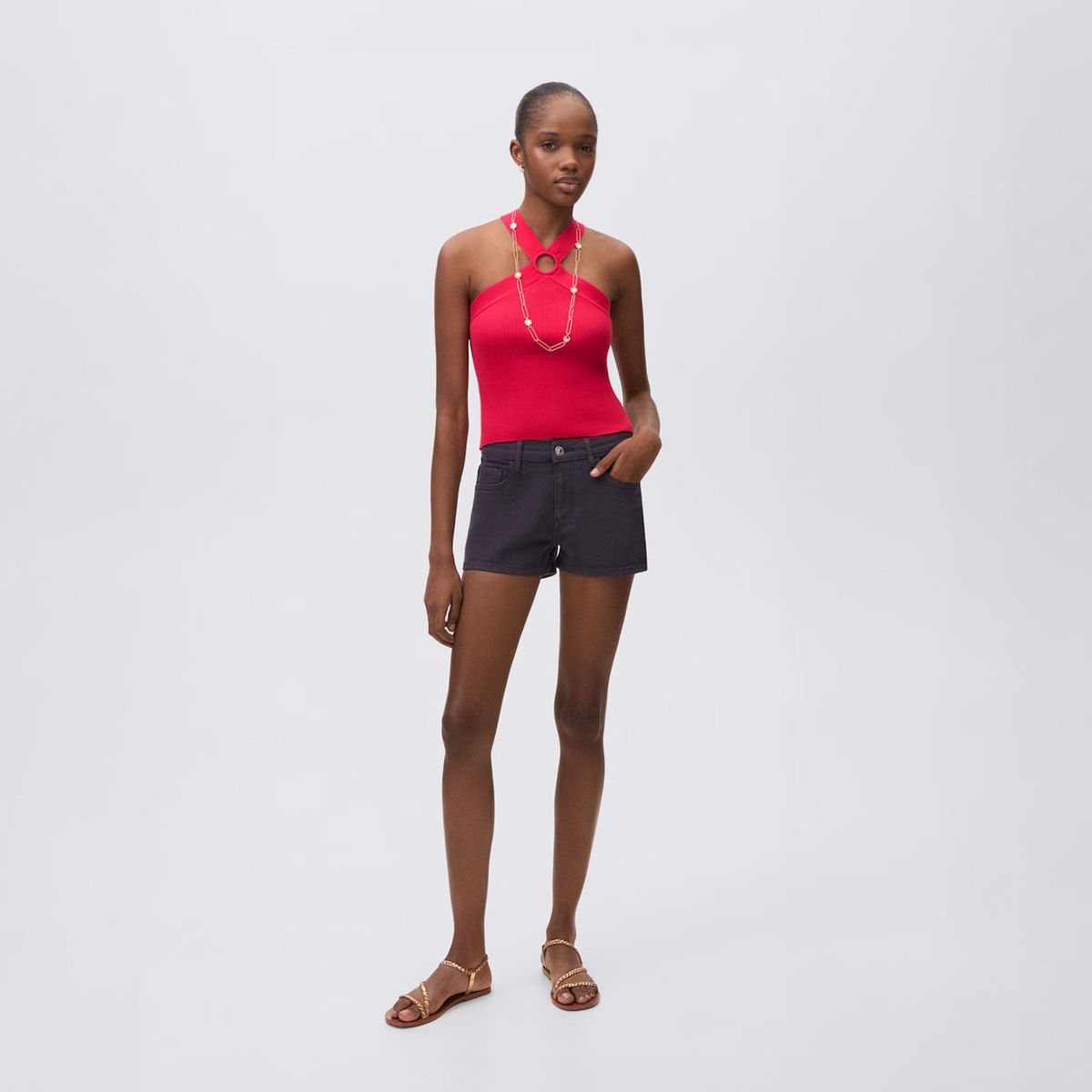 MANGO TEEN - Top Punto Cuello Halter Mujer Mango Teen