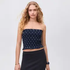 MANGO TEEN - Top Fruncido Palabra de Honor Mujer
