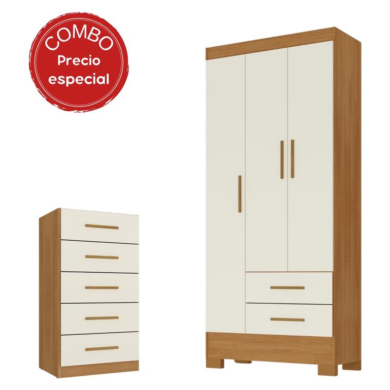 Combo Clóset 3 Puertas Cómoda 5 Cajones