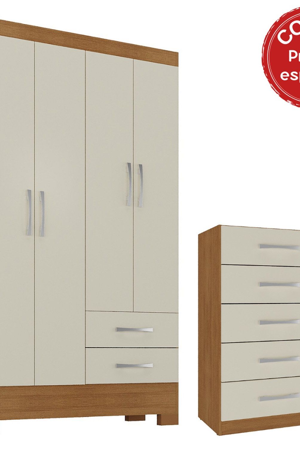 MOBILFRANK - Combo Clóset 4 Puertas Cómoda 5 Cajones 2 Colores Mobilfrank
