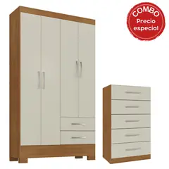 MOBILFRANK - Combo Clóset 4 Puertas Cómoda 5 Cajones 2 Colores