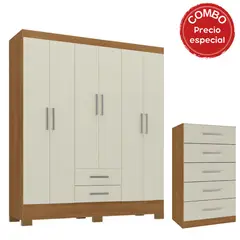 MOBILFRANK - Combo Clóset 6 Puertas Cómoda 5 Cajones 2 Colores