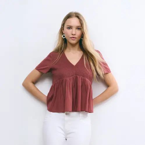 BROWNIE - Blusa Algodón Smock Pecho Mujer