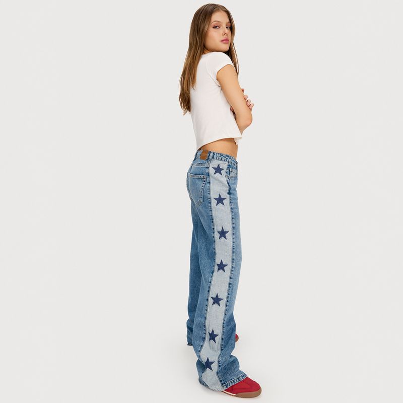 BROWNIE - Jeans Bordados Estrellas Rectos Tiro Bajo Mujer Brownie