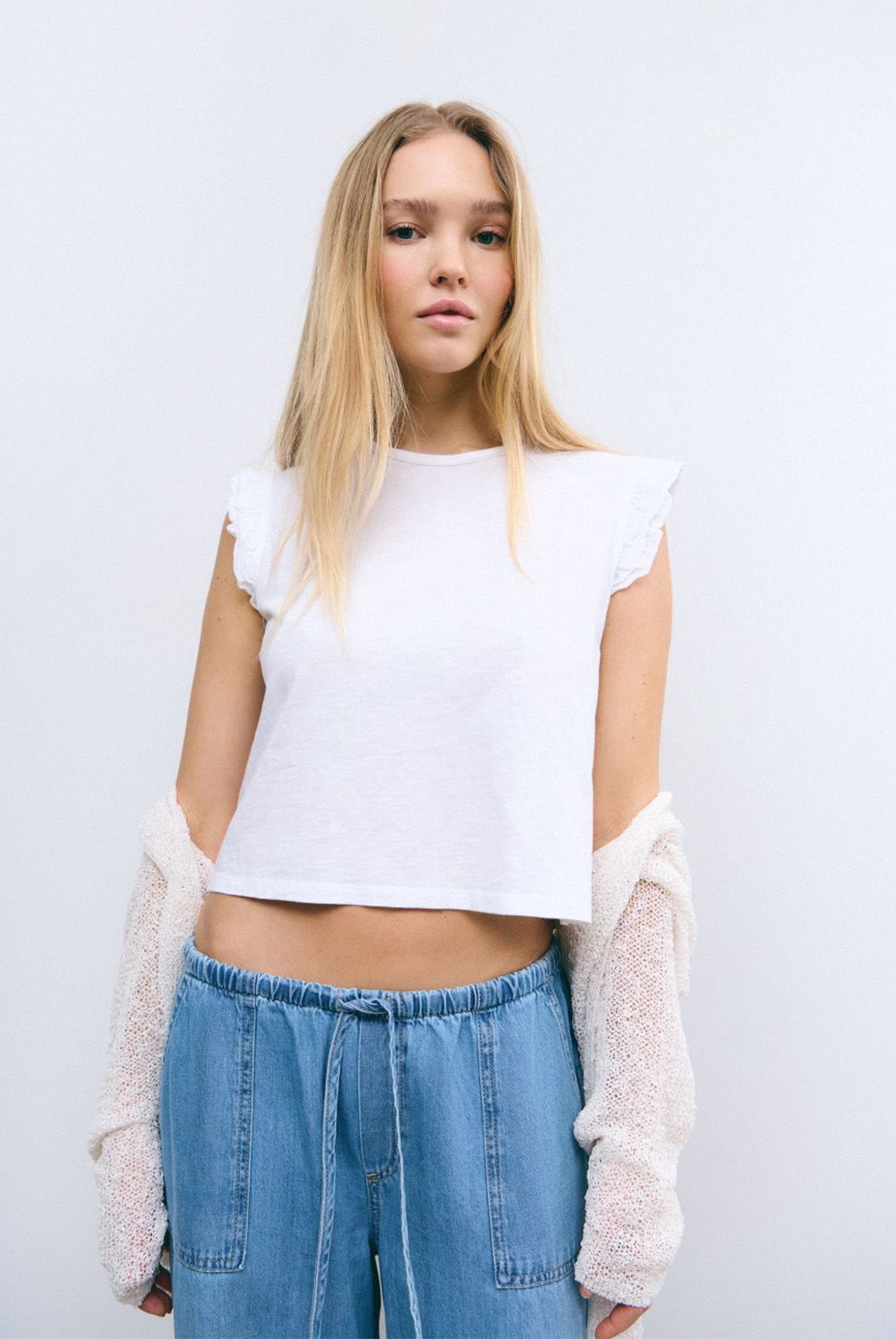 BROWNIE - Polera Algodón Doble Volante Mujer Brownie