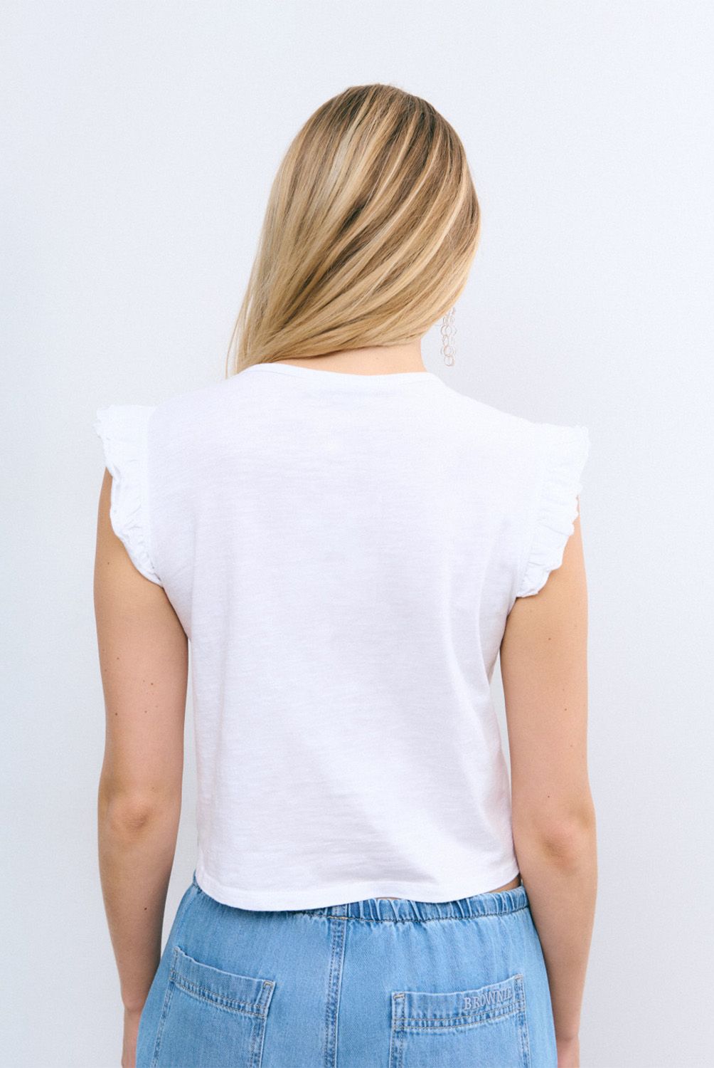 BROWNIE - Polera Algodón Doble Volante Mujer Brownie