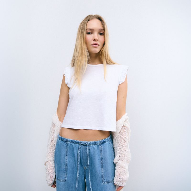 BROWNIE - Polera Algodón Doble Volante Mujer Brownie