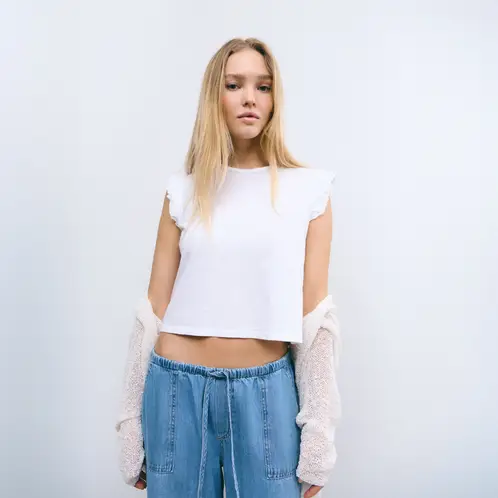 BROWNIE - Polera Algodón Doble Volante Mujer