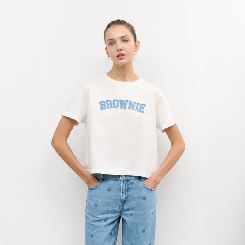BROWNIE - Polera Parche Denim Mujer Brownie