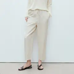 MANGO - Pantalón Recto Crop Lino Mujer