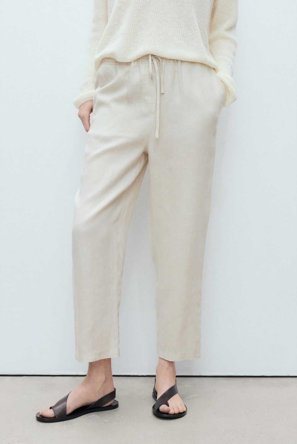 MANGO - Pantalón Recto Crop Lino Mango Mujer