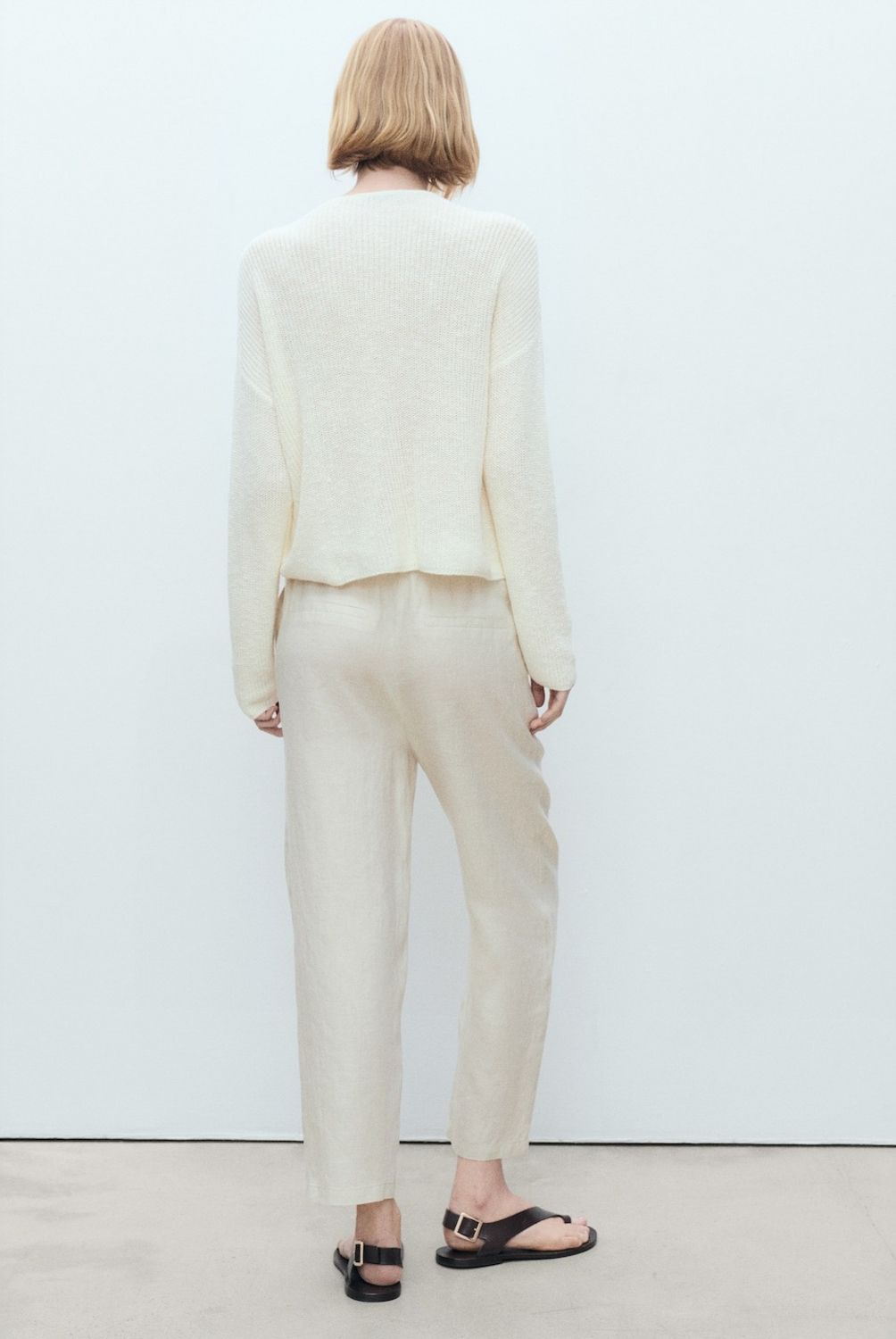 MANGO - Pantalón Recto Crop Lino Mango Mujer