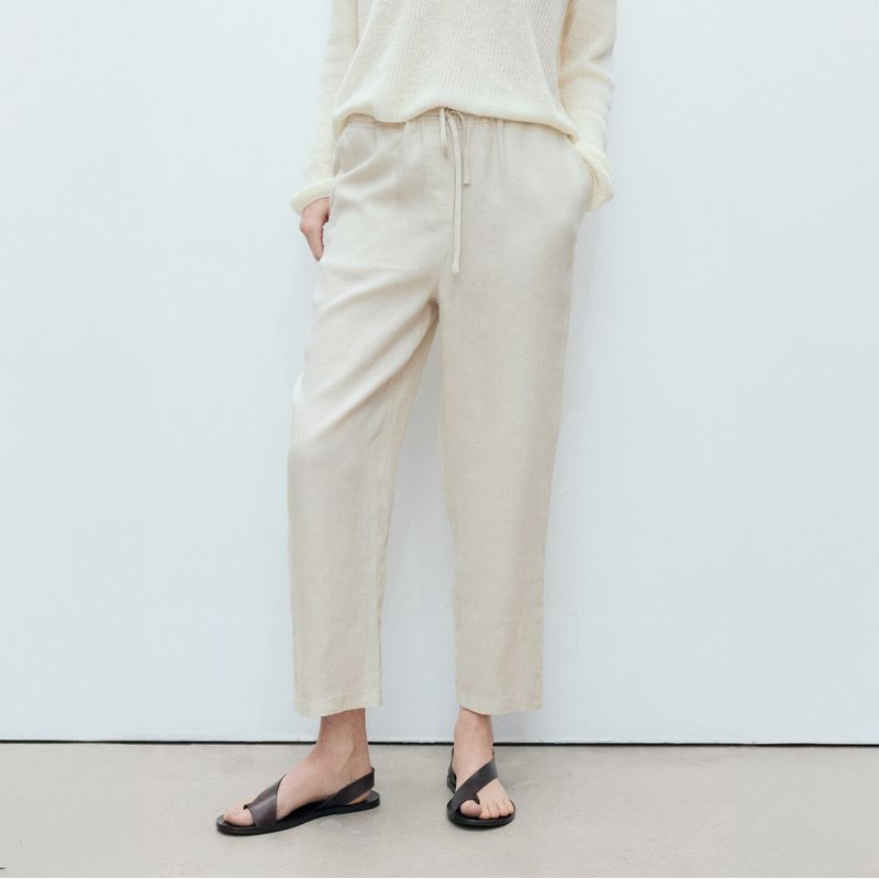MANGO - Pantalón Recto Crop Lino Mujer Mango