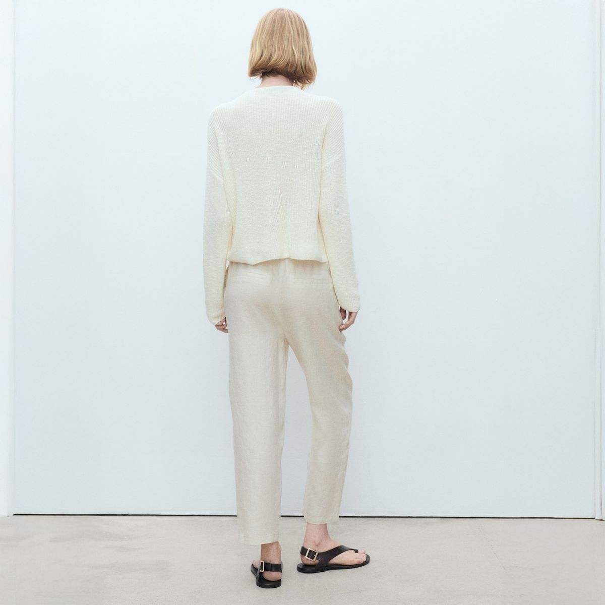 MANGO - Pantalón Recto Crop Lino Mujer Mango