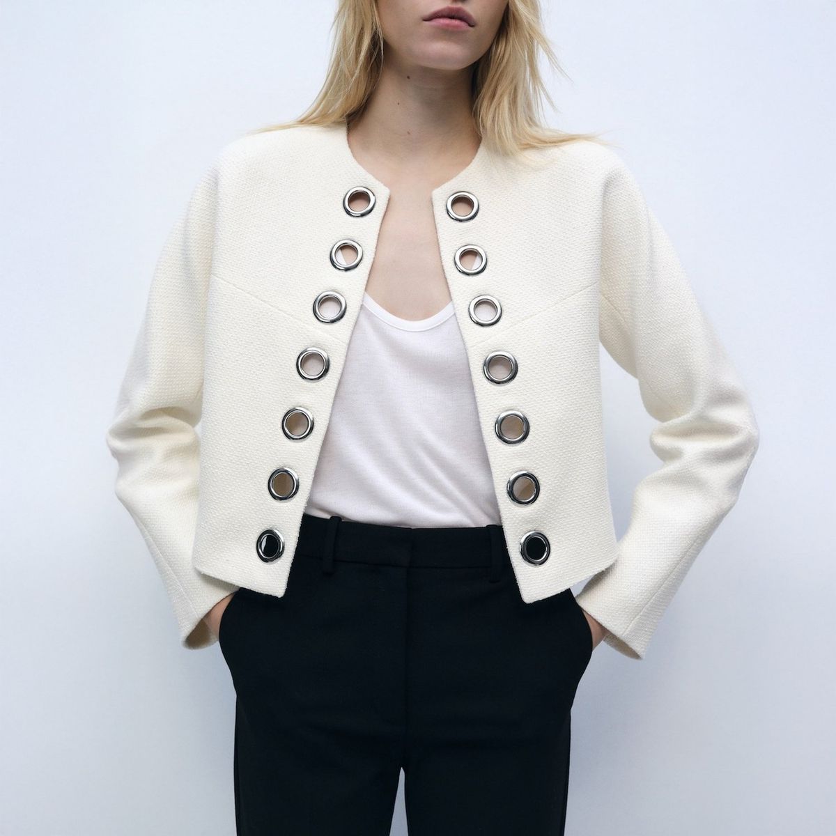 MANGO - Chaqueta Algodón Ribete Troquelado Mujer Mango