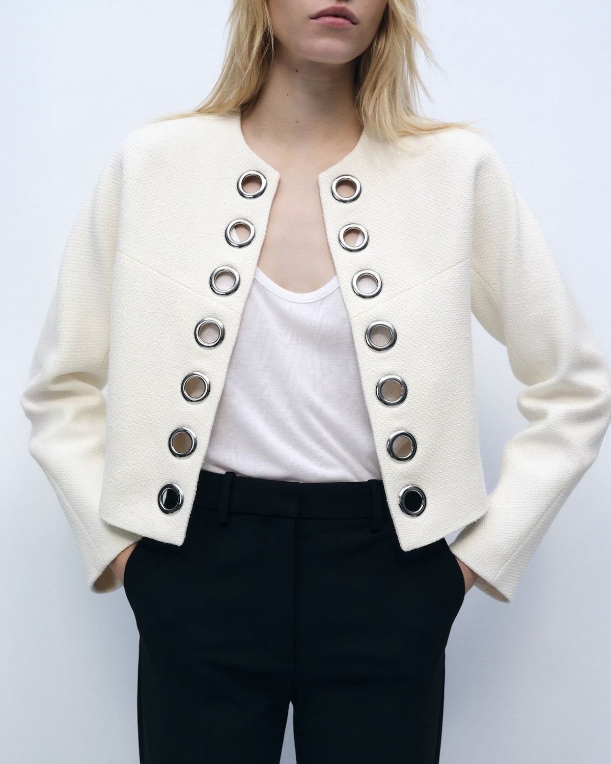 MANGO Chaqueta Algodón Ribete Troquelado Mujer Mango