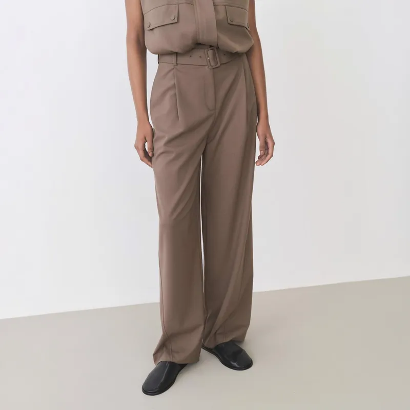 MANGO - Pantalón Recto Cinturón Mujer Mango