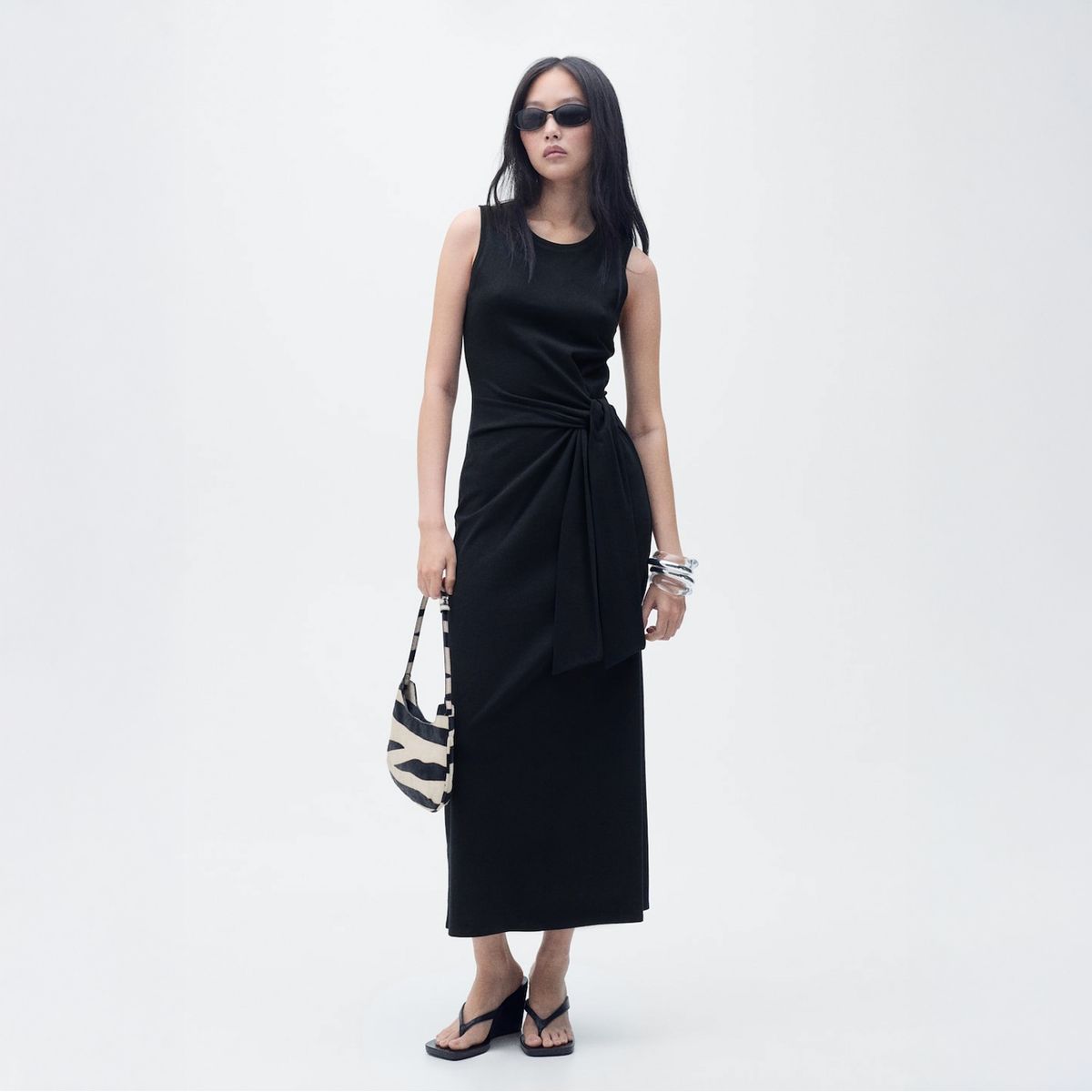 MANGO - Vestido Midi Algodón Nudo Mujer Mango