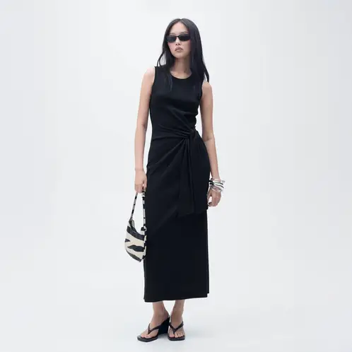 MANGO - Vestido Midi Algodón Nudo Mujer