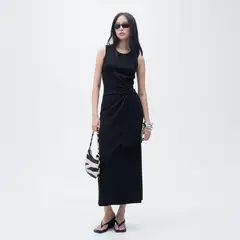 MANGO - Vestido Midi Algodón Nudo Mujer