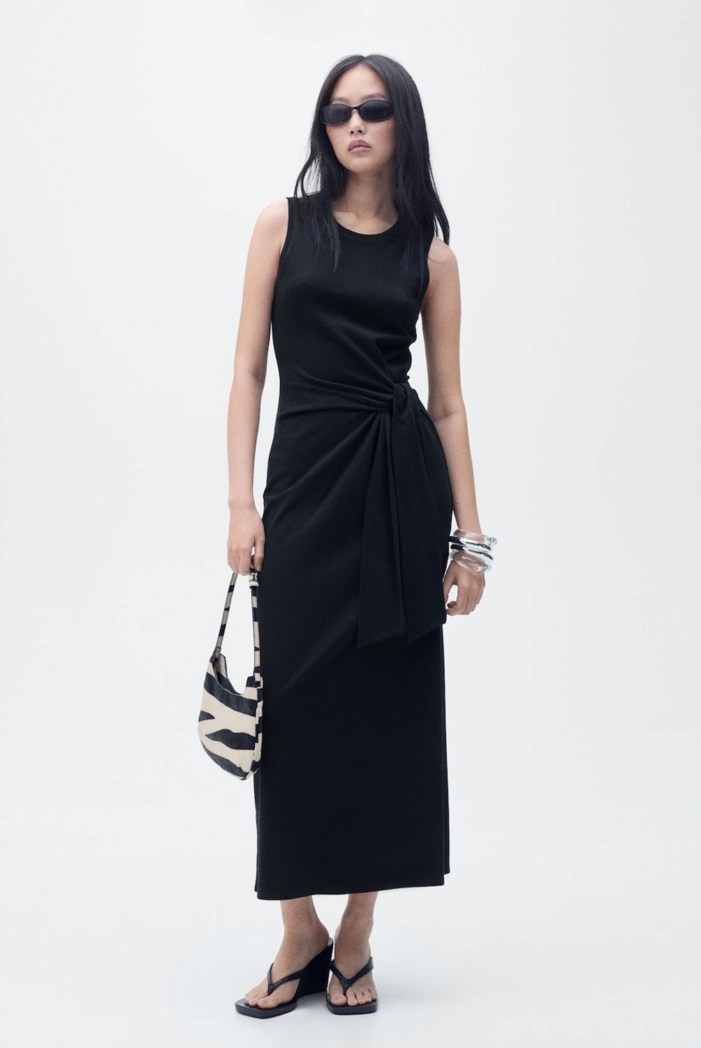 MANGO - Vestido Midi Algodón Nudo Mujer Mango
