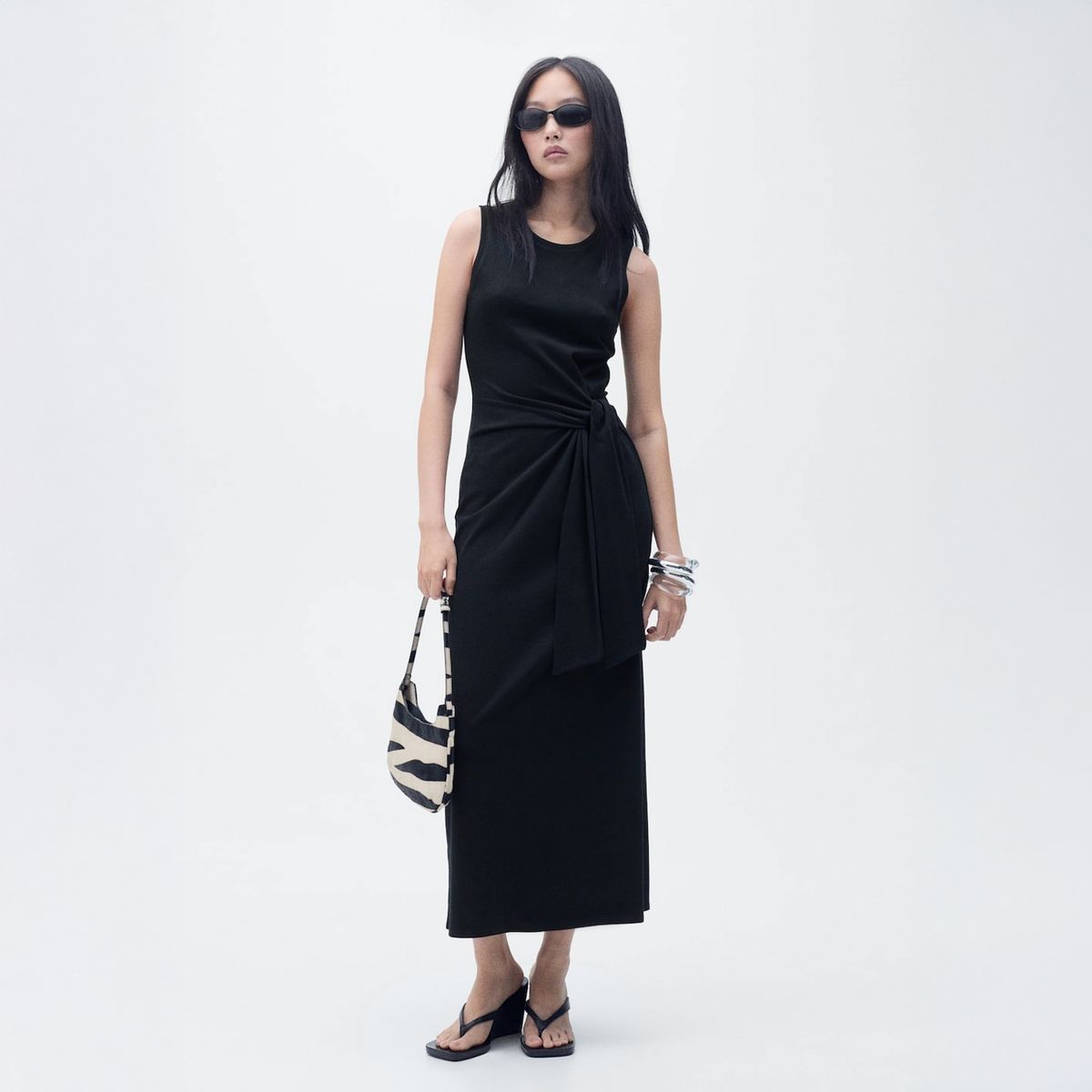 MANGO - Vestido Midi Algodón Nudo Mujer Mango