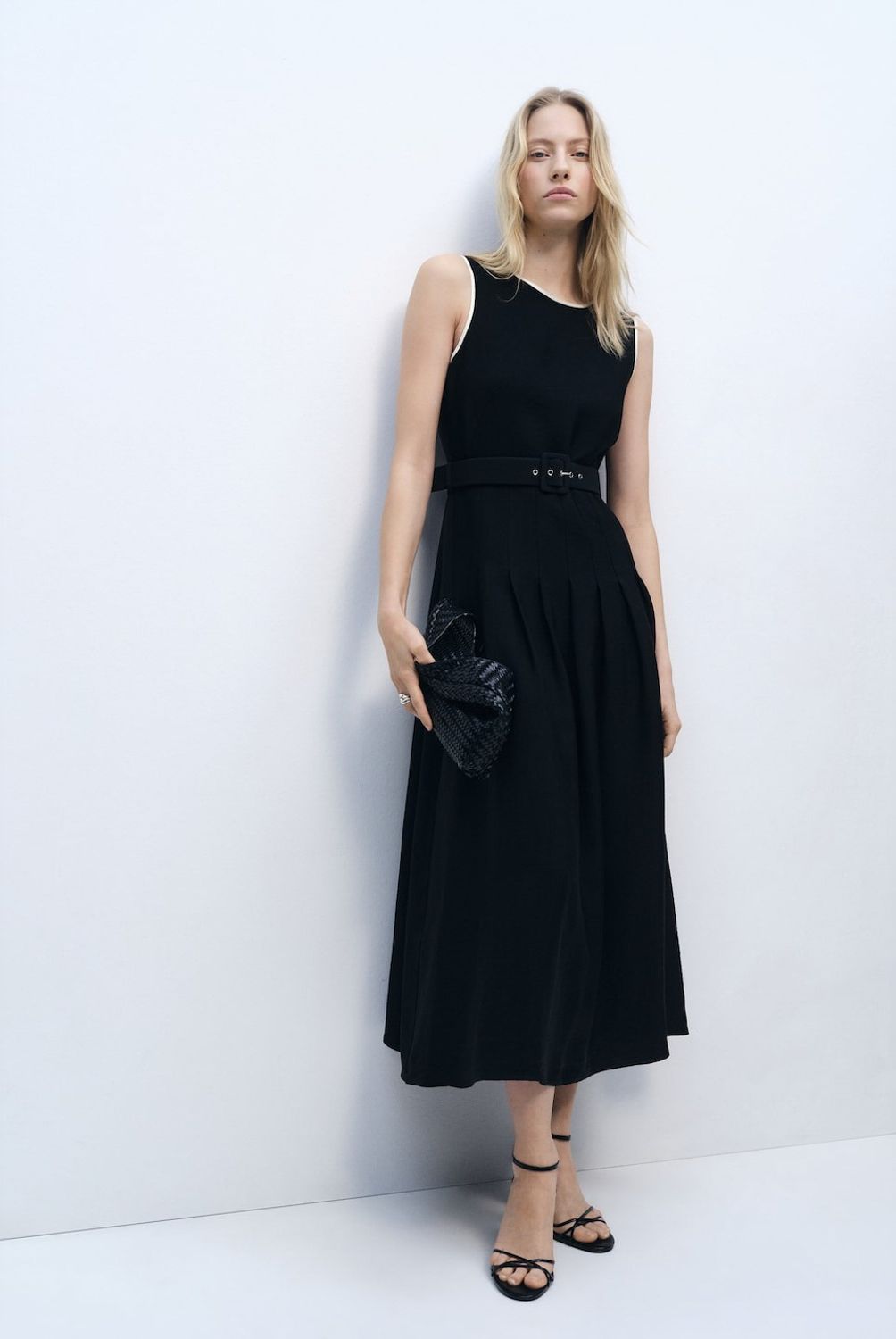 MANGO - Vestido Midi Evasé Cinturón Mujer Mango