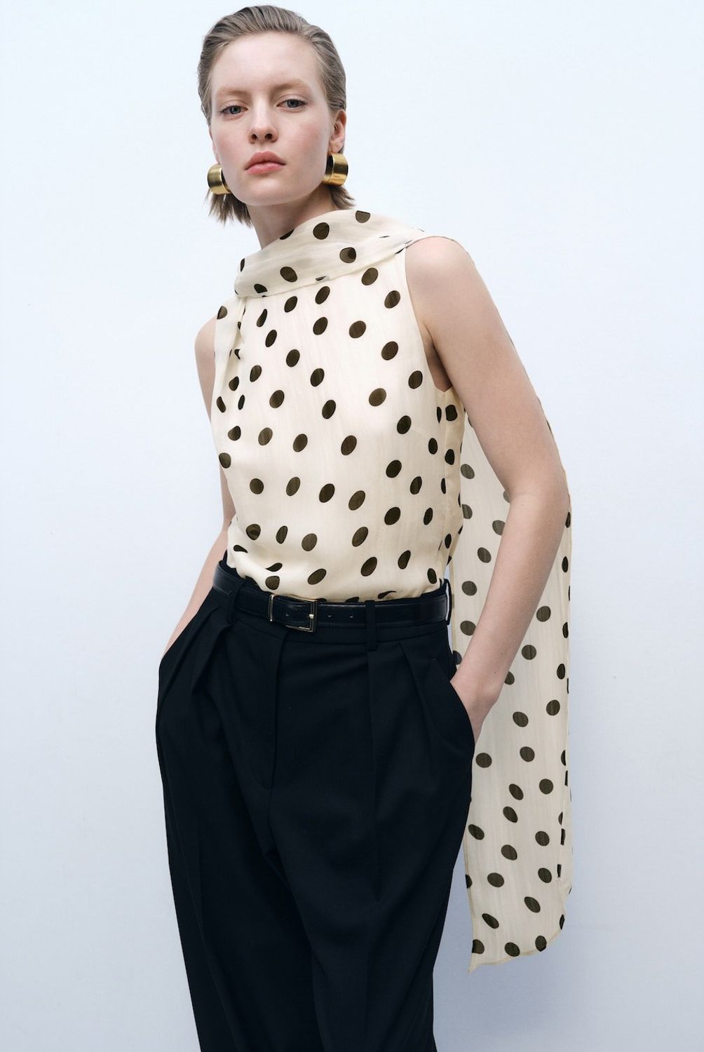 MANGO - Blusa Topos Cuello Envolvente Mujer Mango