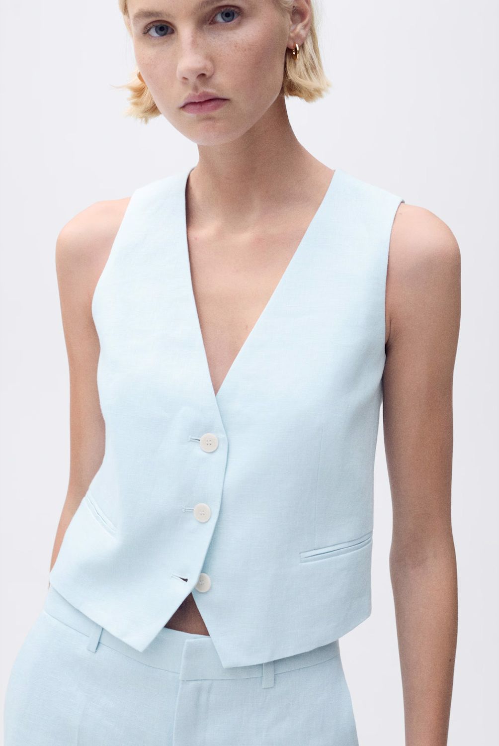 MANGO - Chaleco Traje Lino Mujer Mango