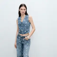MANGO - Chaleco Crop Bordado Flores Mujer