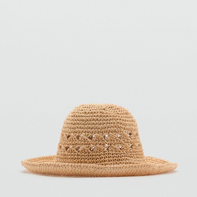 MANGO - Sombrero Fibra Natural Detalles Calados Mujer Mango