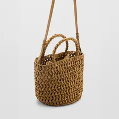 MANGO - Bolso Bucket Doble Asa Fibra Natural Mujer
