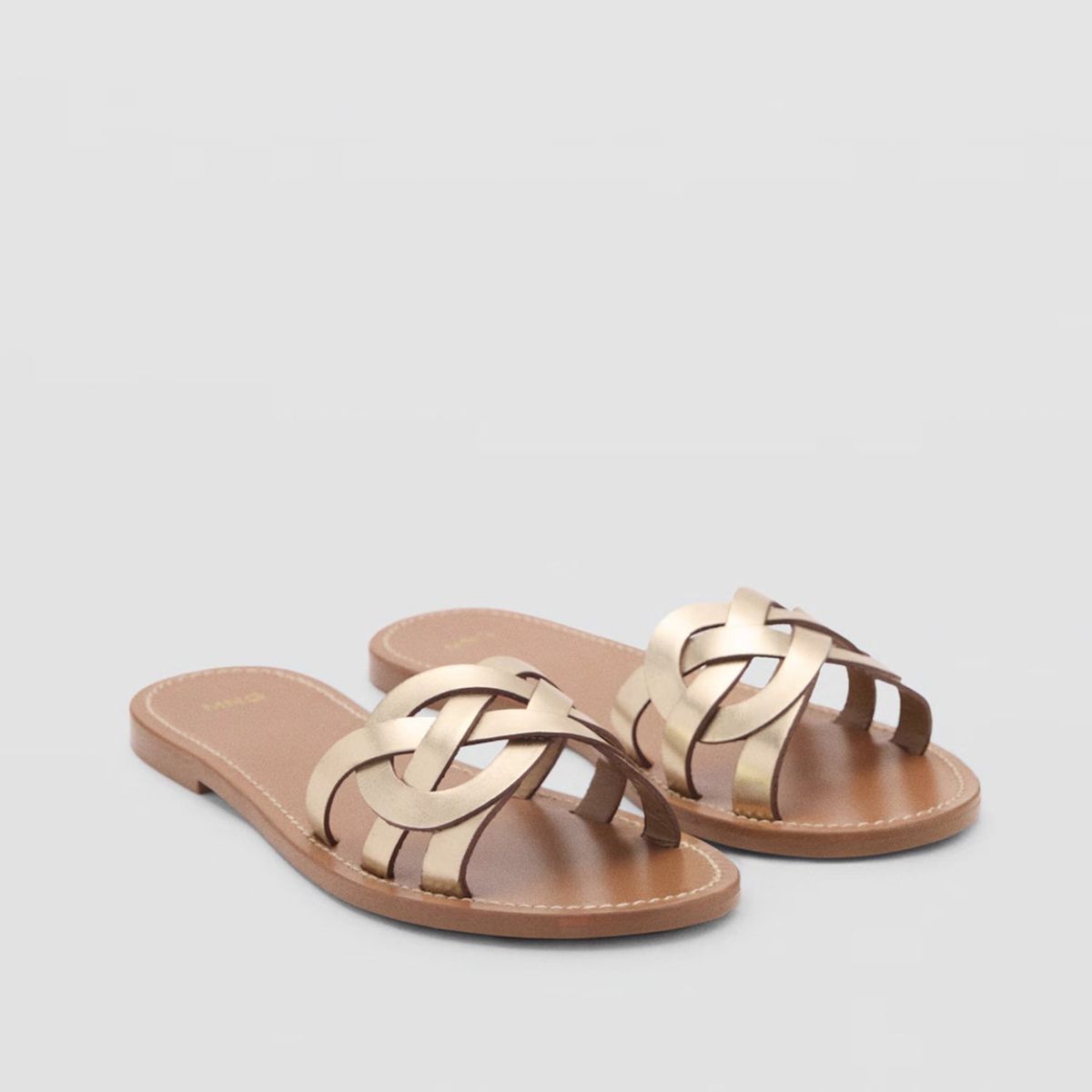 MANGO - Sandalia Mujer Cuero Dorado Mango