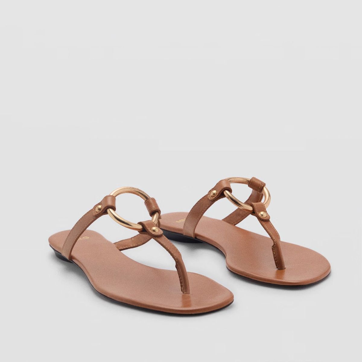 MANGO - Sandalia Mujer Cuero Café Mango