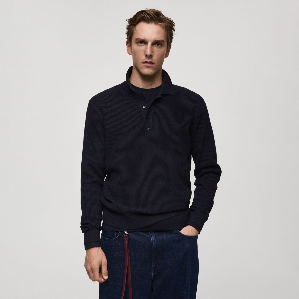 MANGO MAN - Sweater Antiguas Cuello Polo Botones Regular Fit Canalé Hombre Mango Man