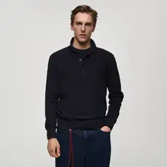 MANGO MAN - Jersey Polo Mezcla Algodón Canalé Hombre