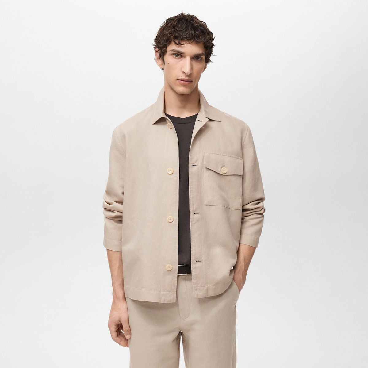 MANGO MAN - Sobrecamisa Fran Lino Corte Recto Hombre Mango Man