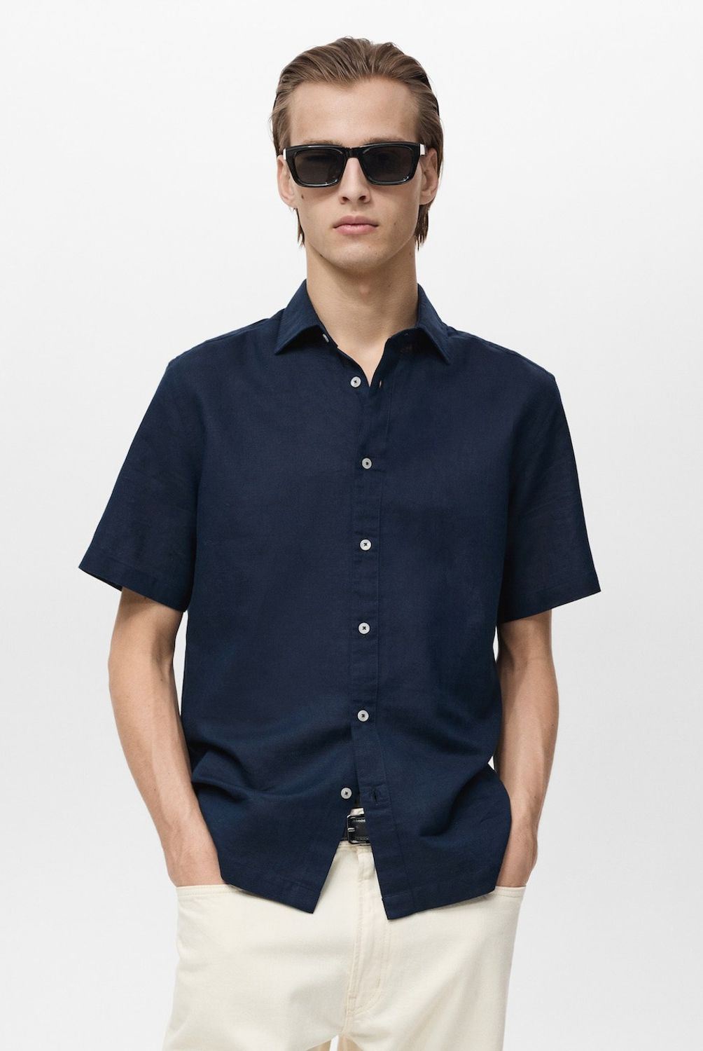 MANGO MAN - Camisa Ants Lino Manga Corta Hombre Mango Man