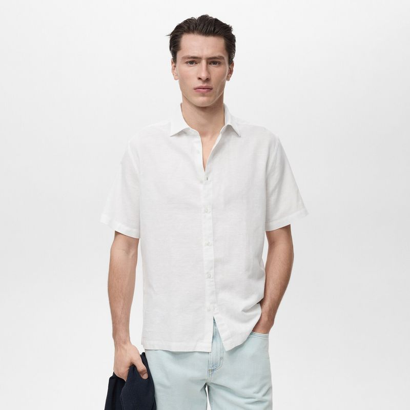 MANGO MAN - Camisa Ants Lino Manga Corta Hombre Mango Man