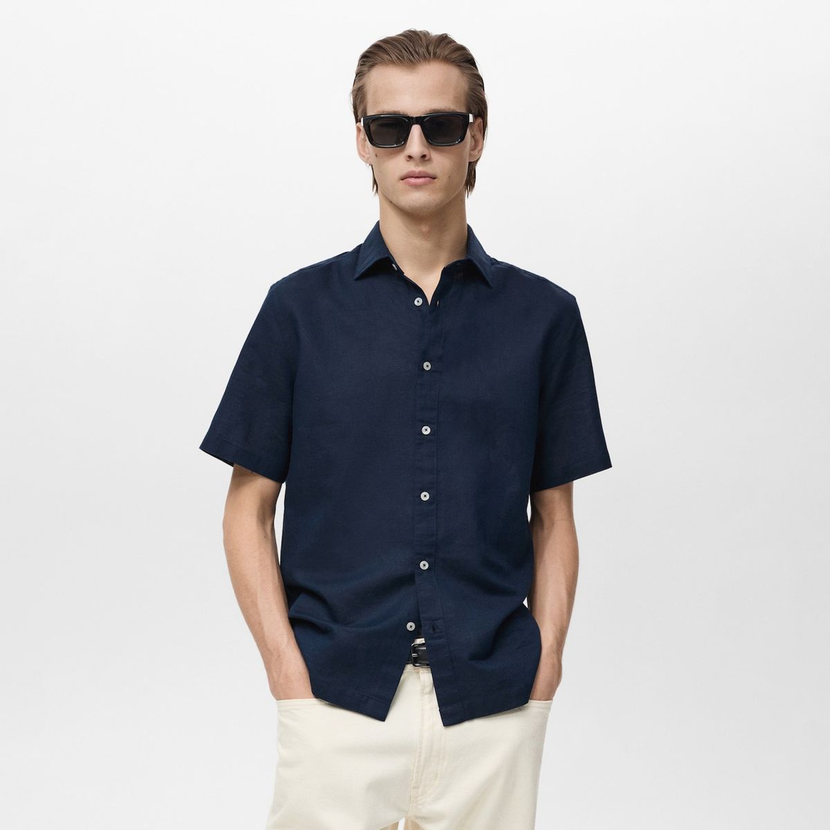 MANGO MAN - Camisa Ants Lino Manga Corta Hombre Mango Man