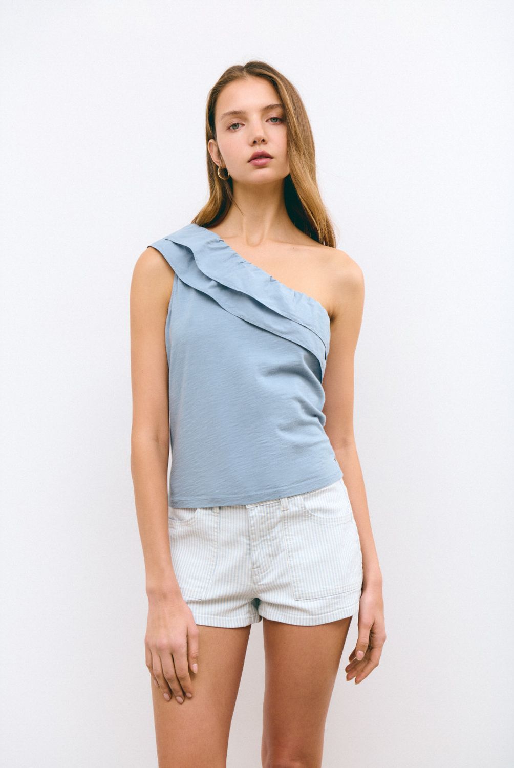 BROWNIE - Polera Algodón Doble Volante Voile Mujer Brownie