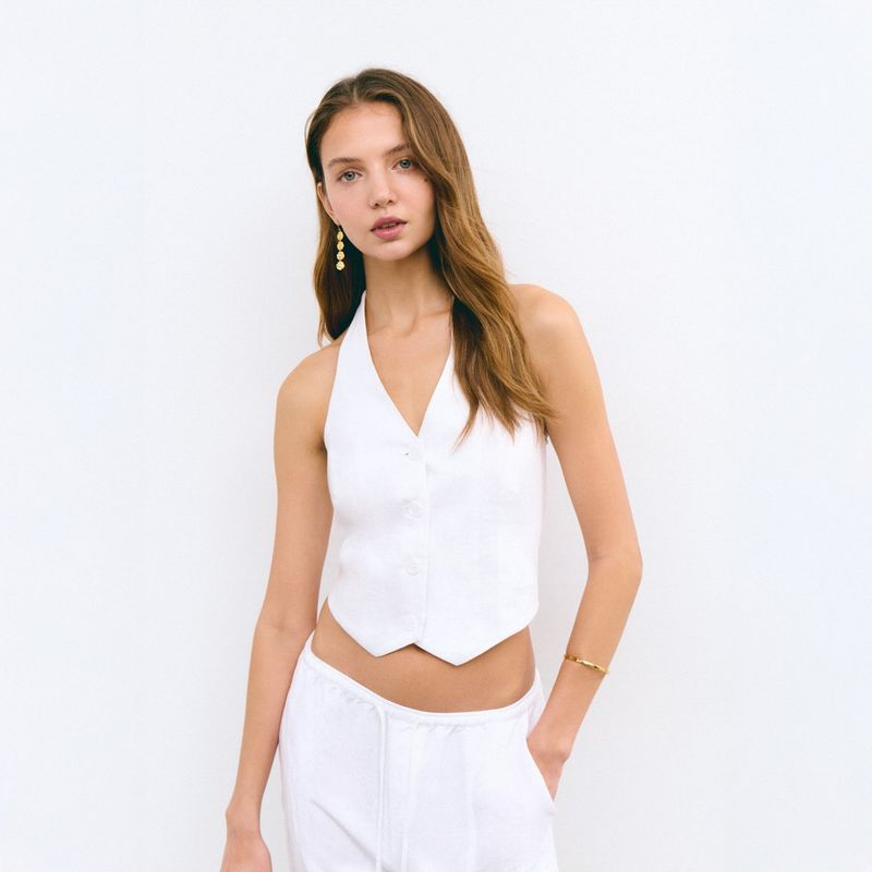 BROWNIE - Vest 100% Lino Halter Mujer Brownie